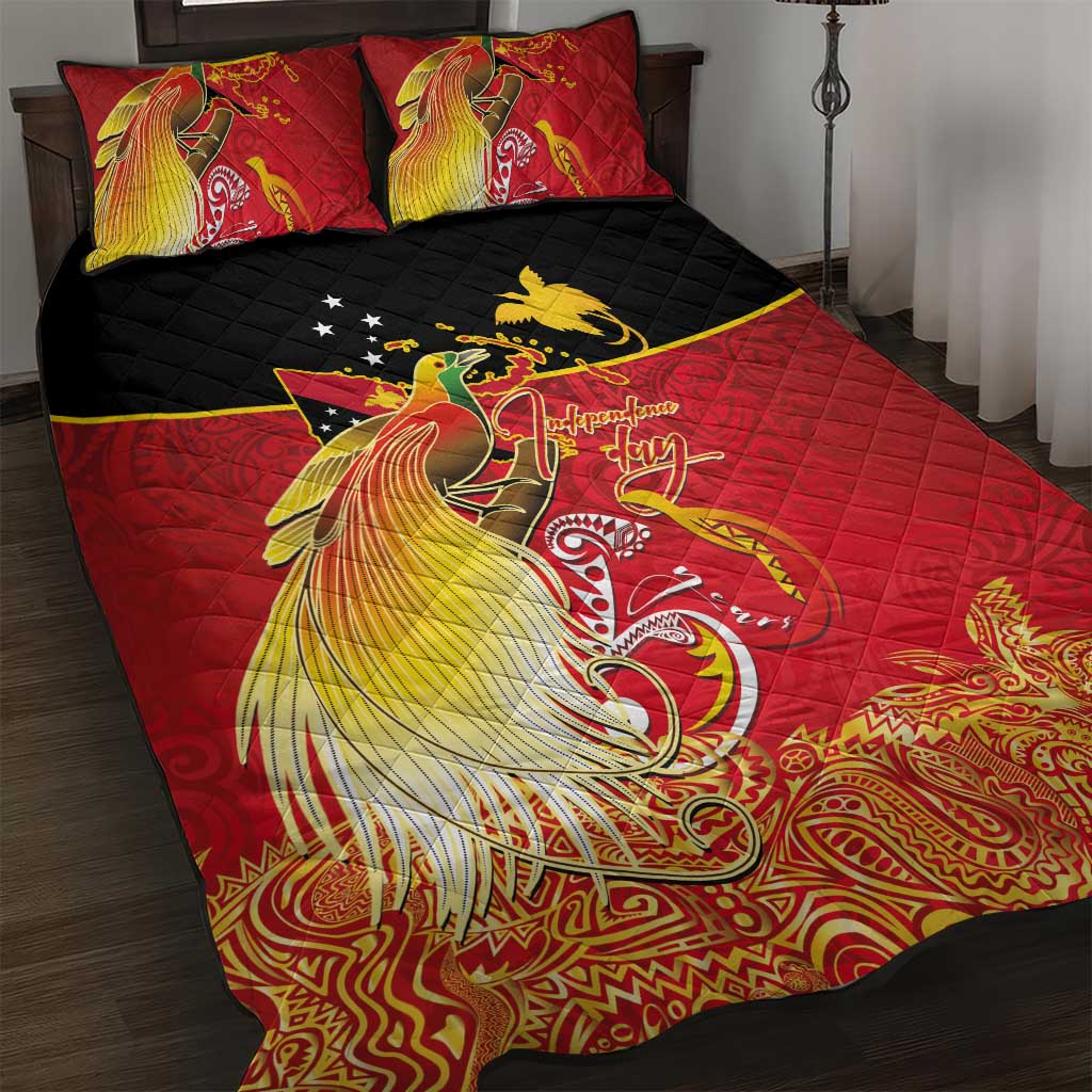 Papua New Guinea Independence Day Quilt Bed Set Happy Anniversary 50th Bird-of-paradise Melanesian Tattoos - Polynesian Pride