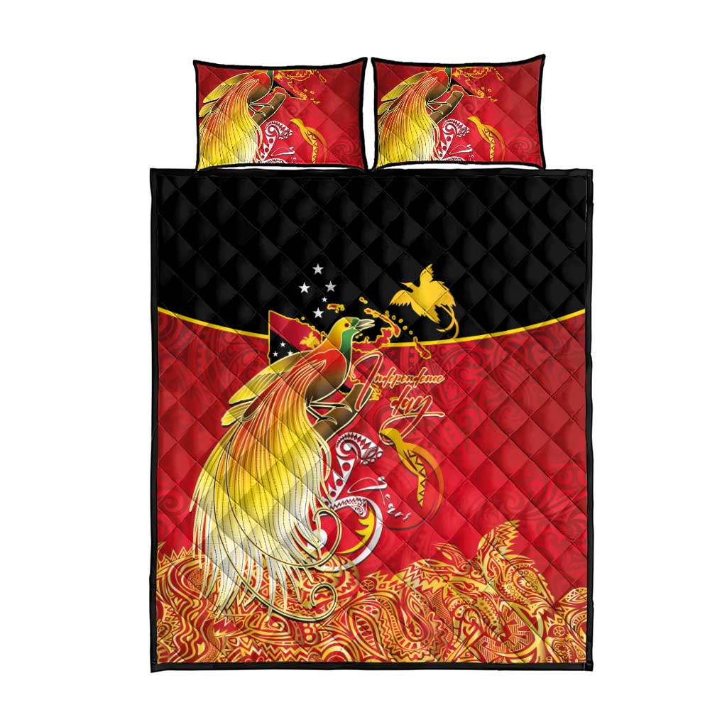 Papua New Guinea Independence Day Quilt Bed Set Happy Anniversary 50th Bird-of-paradise Melanesian Tattoos - Polynesian Pride