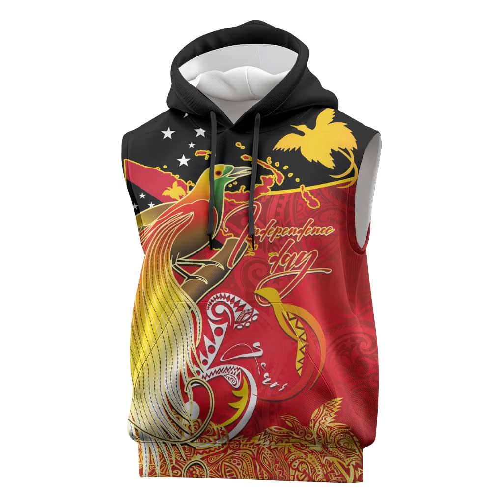 Papua New Guinea Independence Day Sleeveless Hoodie Happy Anniversary 50th Bird-of-paradise Melanesian Tattoos - Polynesian Pride