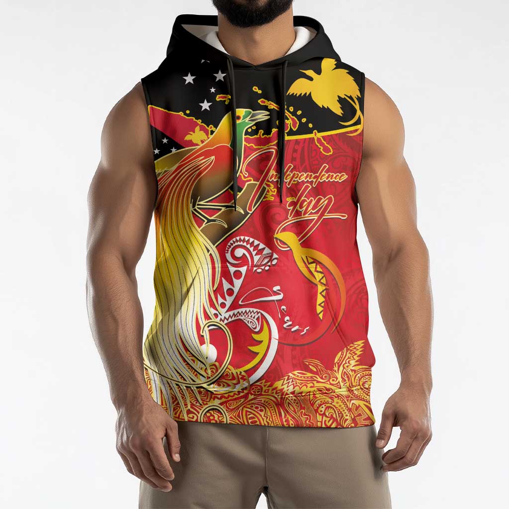 Papua New Guinea Independence Day Sleeveless Hoodie Happy Anniversary 50th Bird-of-paradise Melanesian Tattoos - Polynesian Pride