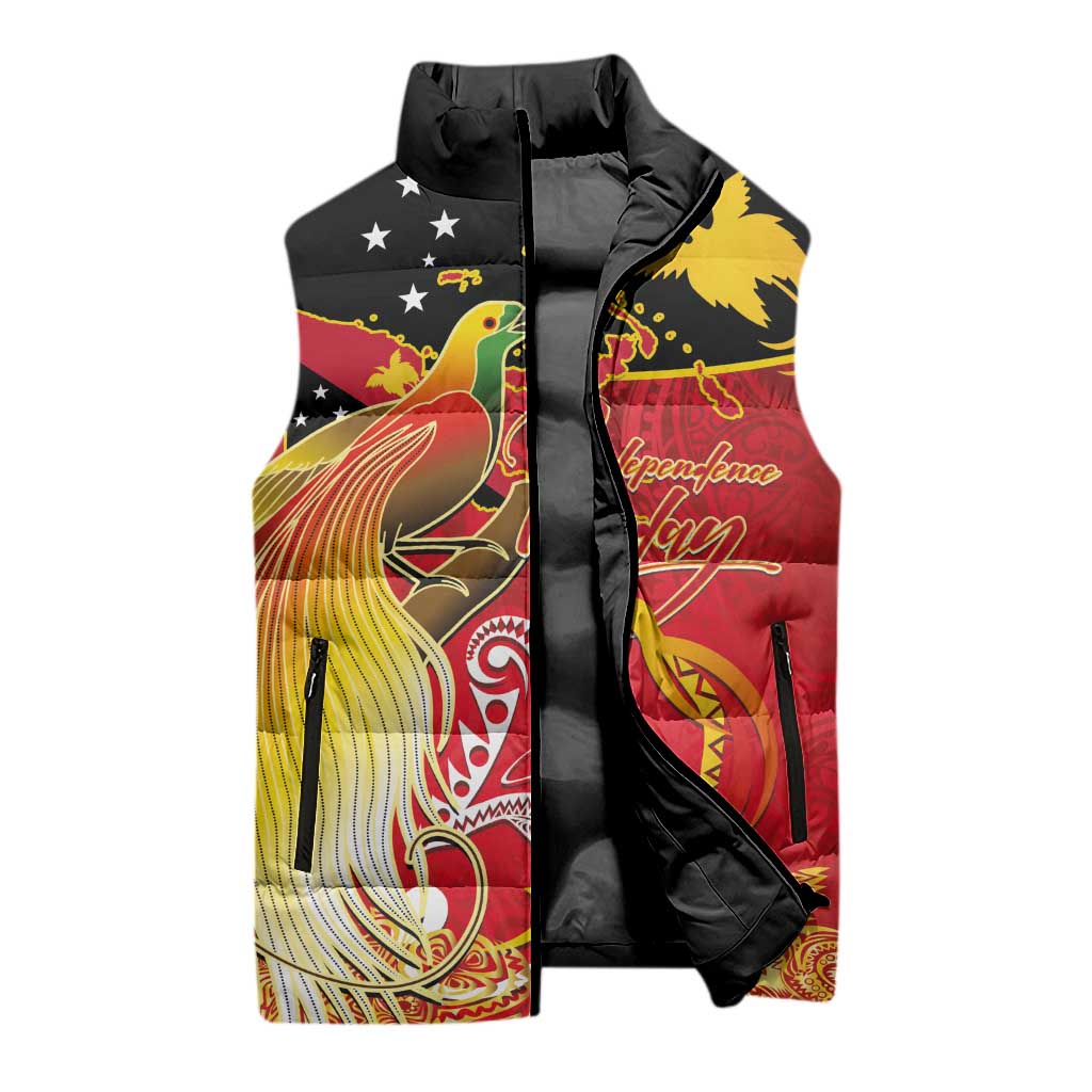 Papua New Guinea Independence Day Sleeveless Puffer Jacket Happy Anniversary 50th Bird-of-paradise Melanesian Tattoos - Polynesian Pride