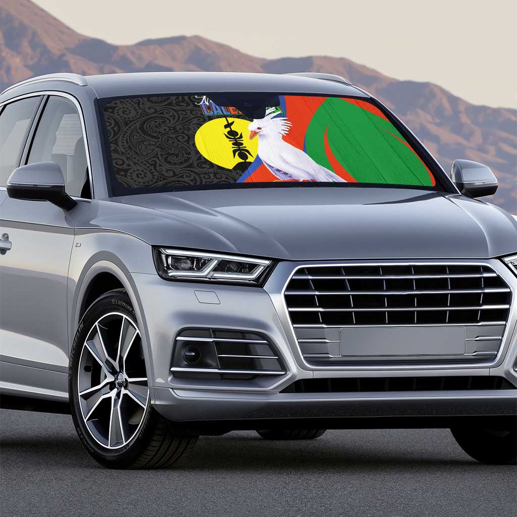 New Caledonia Auto Sun Shade Kagu Bird and The Seal with Melanesian Culture - Polynesian Pride