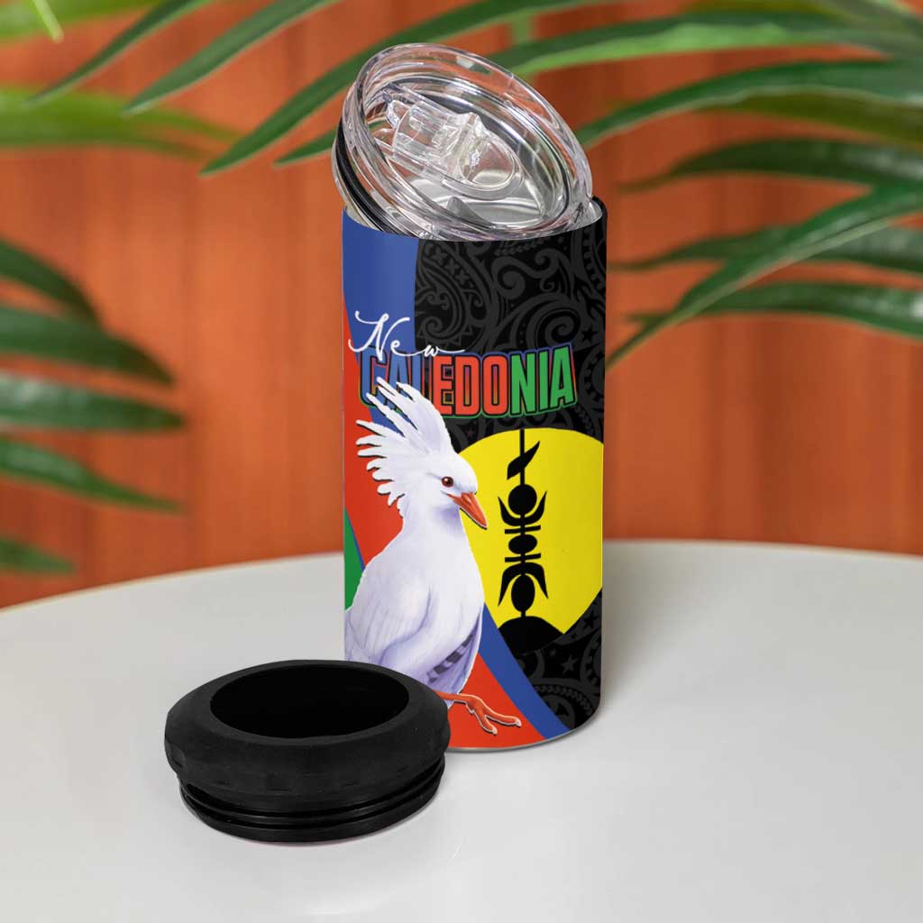 New Caledonia 4 in 1 Can Cooler Tumbler Kagu Bird and The Seal with Melanesian Culture - Polynesian Pride