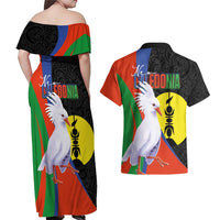 New Caledonia Couples Matching Off Shoulder Maxi Dress and Hawaiian Shirt Kagu Bird and The Seal with Melanesian Culture - Polynesian Pride