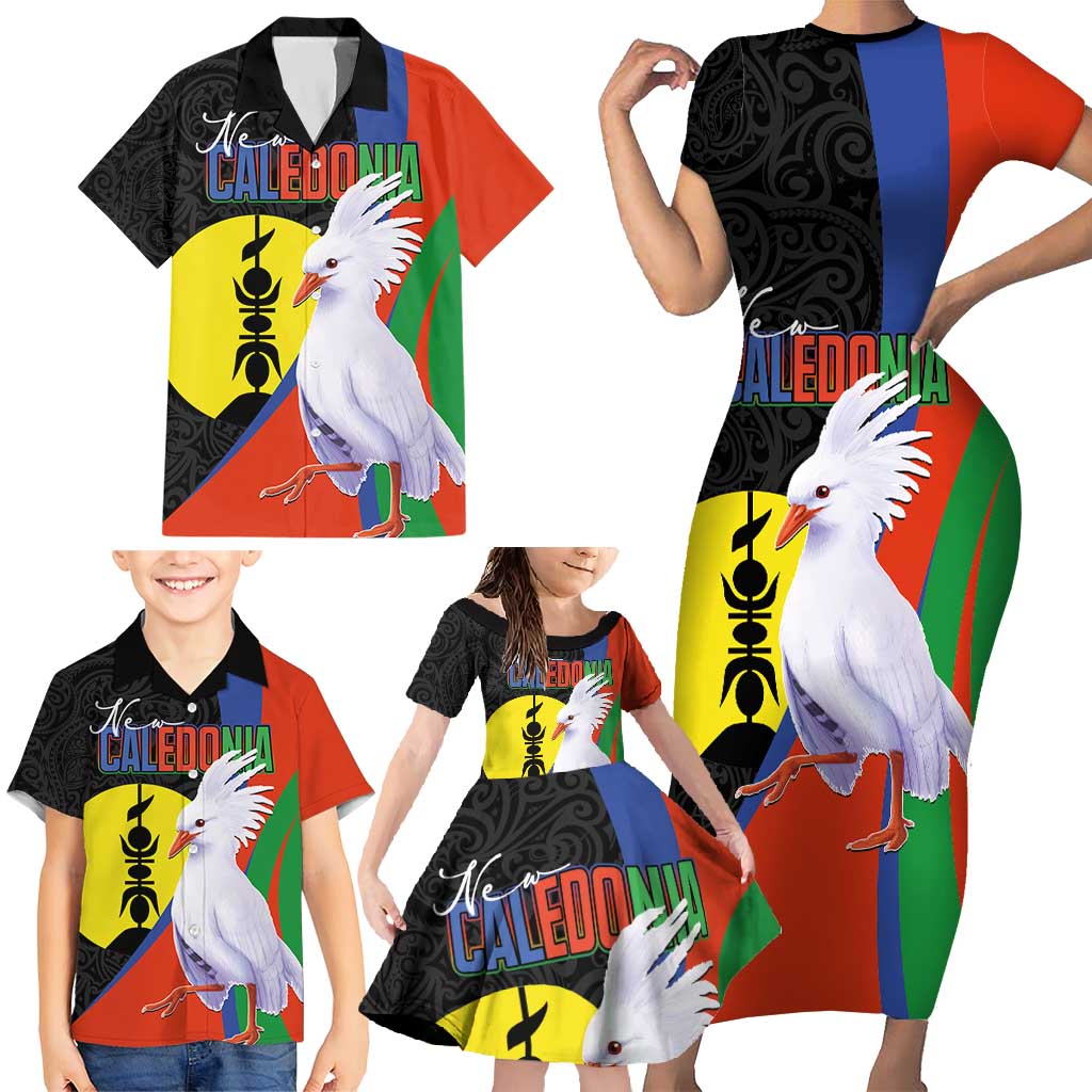 New Caledonia Family Matching Short Sleeve Bodycon Dress and Hawaiian Shirt Kagu Bird and The Seal with Melanesian Culture - Polynesian Pride