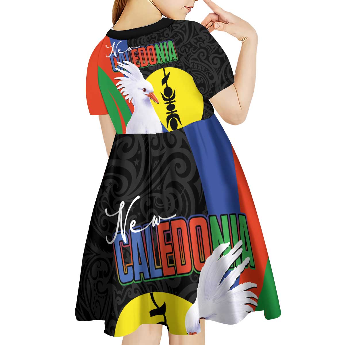 New Caledonia Kid Short Sleeve Dress Kagu Bird and The Seal with Melanesian Culture - Polynesian Pride