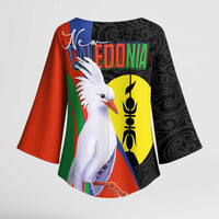 New Caledonia Kimono Sleeve Blouse Kagu Bird and The Seal with Melanesian Culture - Polynesian Pride