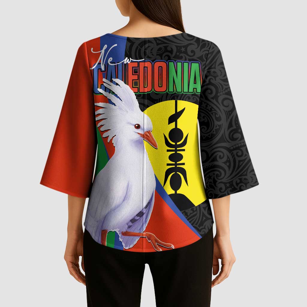 New Caledonia Kimono Sleeve Blouse Kagu Bird and The Seal with Melanesian Culture - Polynesian Pride