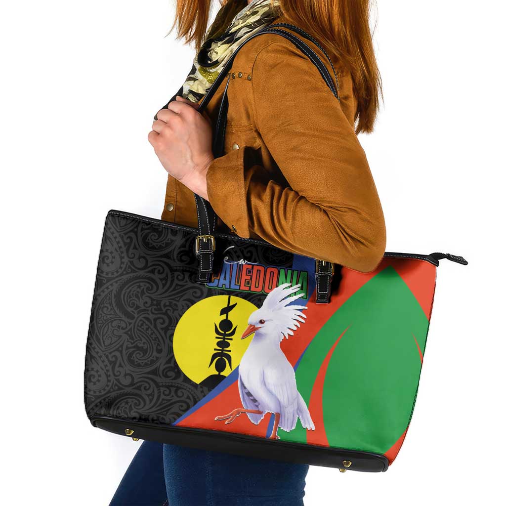 New Caledonia Leather Tote Bag Kagu Bird and The Seal with Melanesian Culture - Polynesian Pride