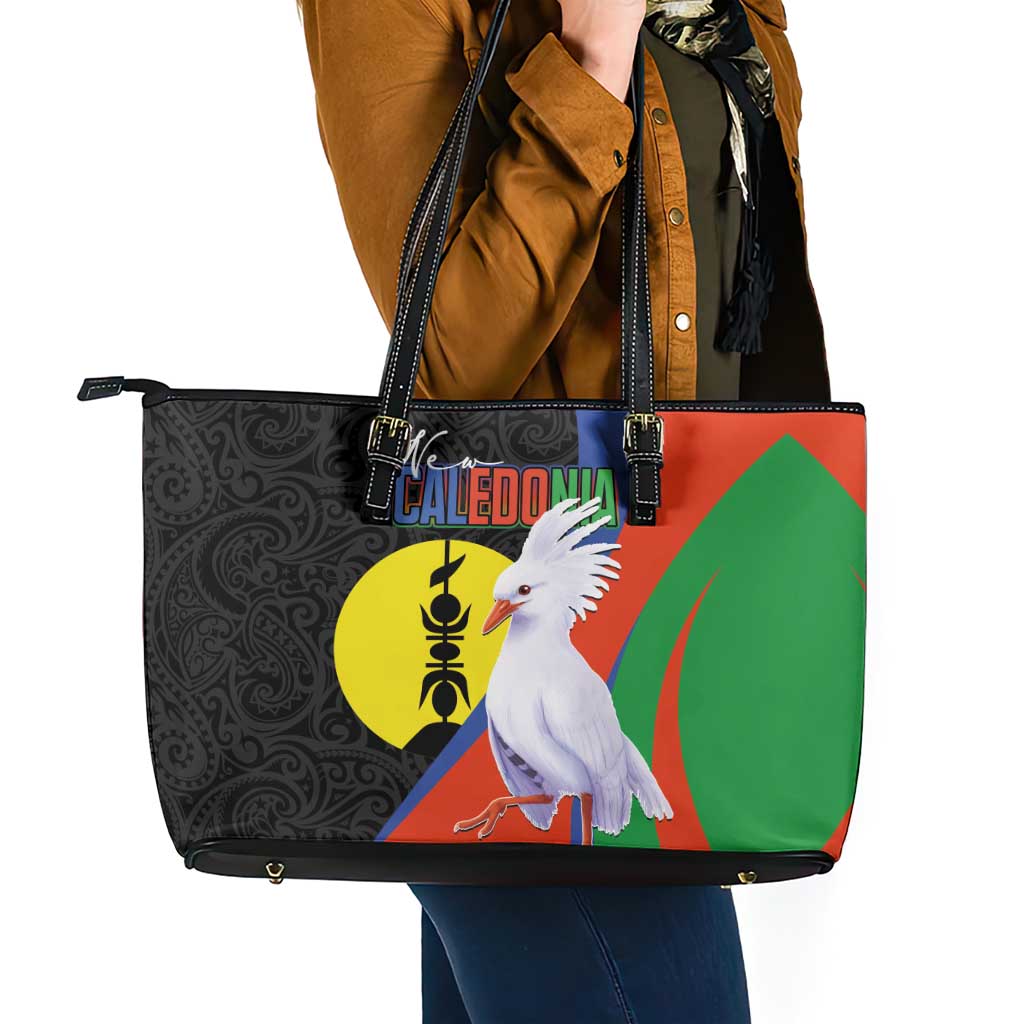 New Caledonia Leather Tote Bag Kagu Bird and The Seal with Melanesian Culture - Polynesian Pride