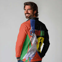 New Caledonia Long Sleeve Polo Shirt Kagu Bird and The Seal with Melanesian Culture - Polynesian Pride