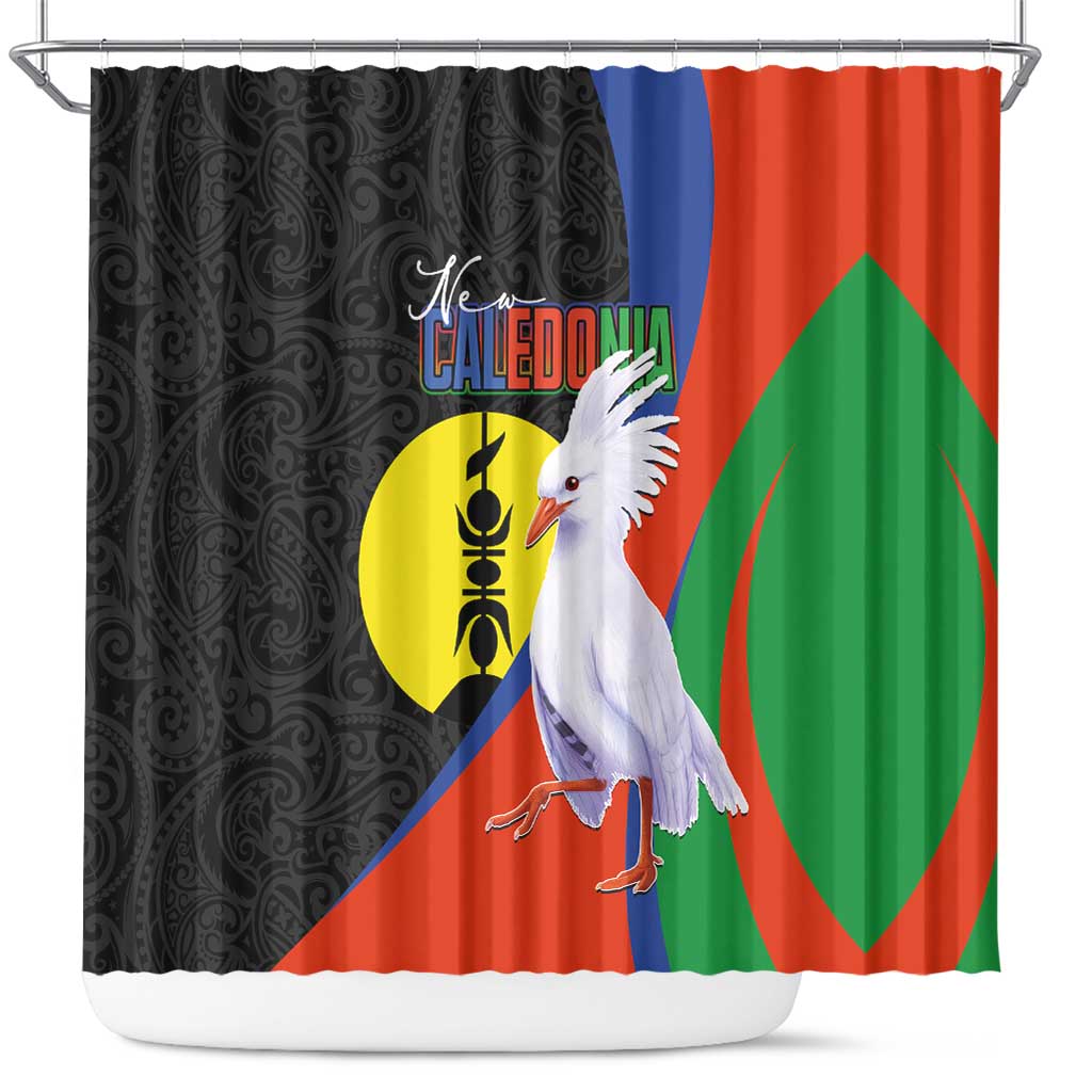 New Caledonia Shower Curtain Kagu Bird and The Seal with Melanesian Culture - Polynesian Pride