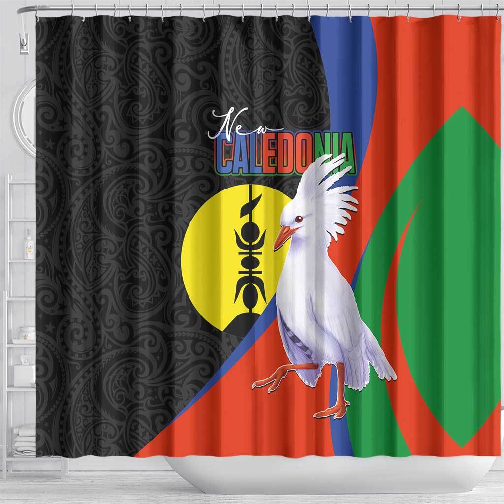 New Caledonia Shower Curtain Kagu Bird and The Seal with Melanesian Culture - Polynesian Pride