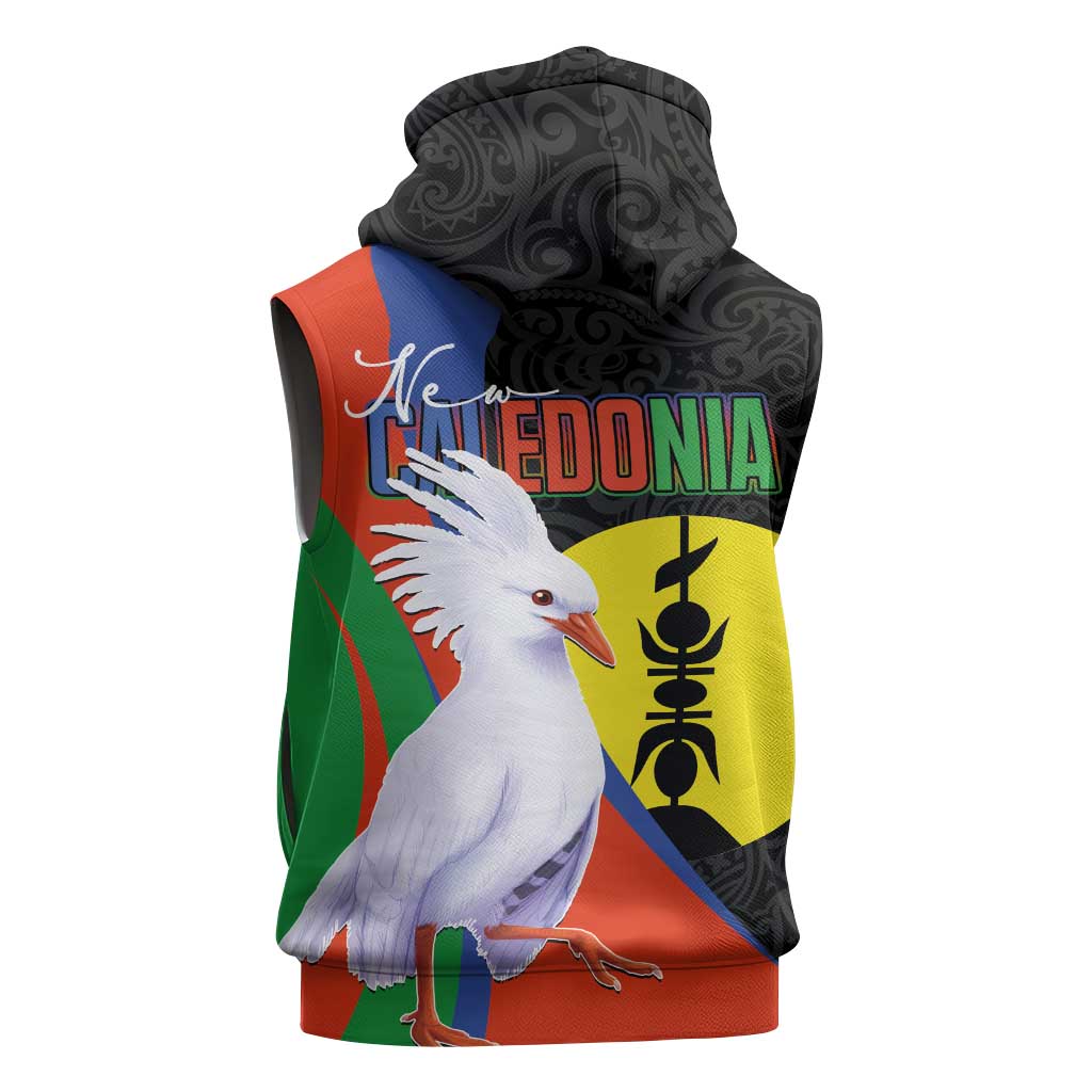 New Caledonia Sleeveless Zip Hoodie Kagu Bird and The Seal with Melanesian Culture - Polynesian Pride