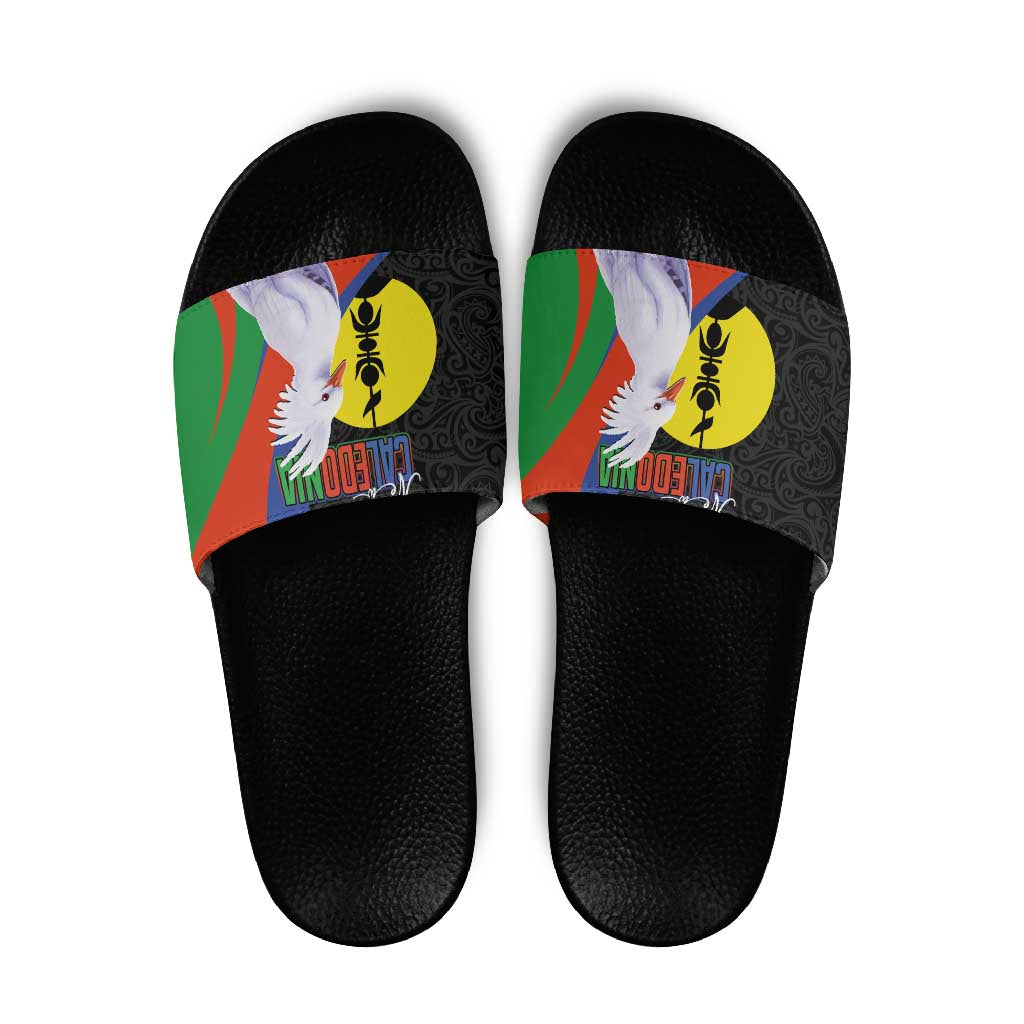 New Caledonia Slide Sandals Kagu Bird and The Seal with Melanesian Culture - Polynesian Pride
