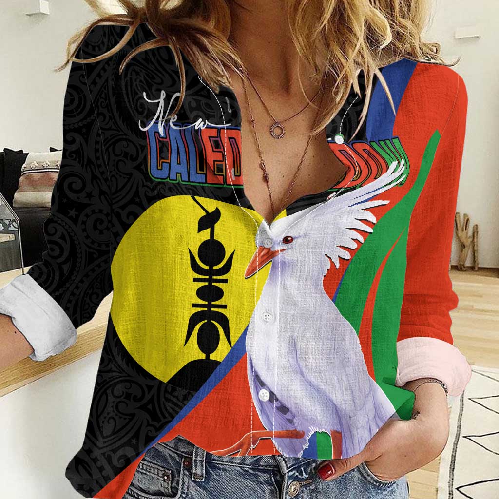 New Caledonia Women Casual Shirt Kagu Bird and The Seal with Melanesian Culture - Polynesian Pride