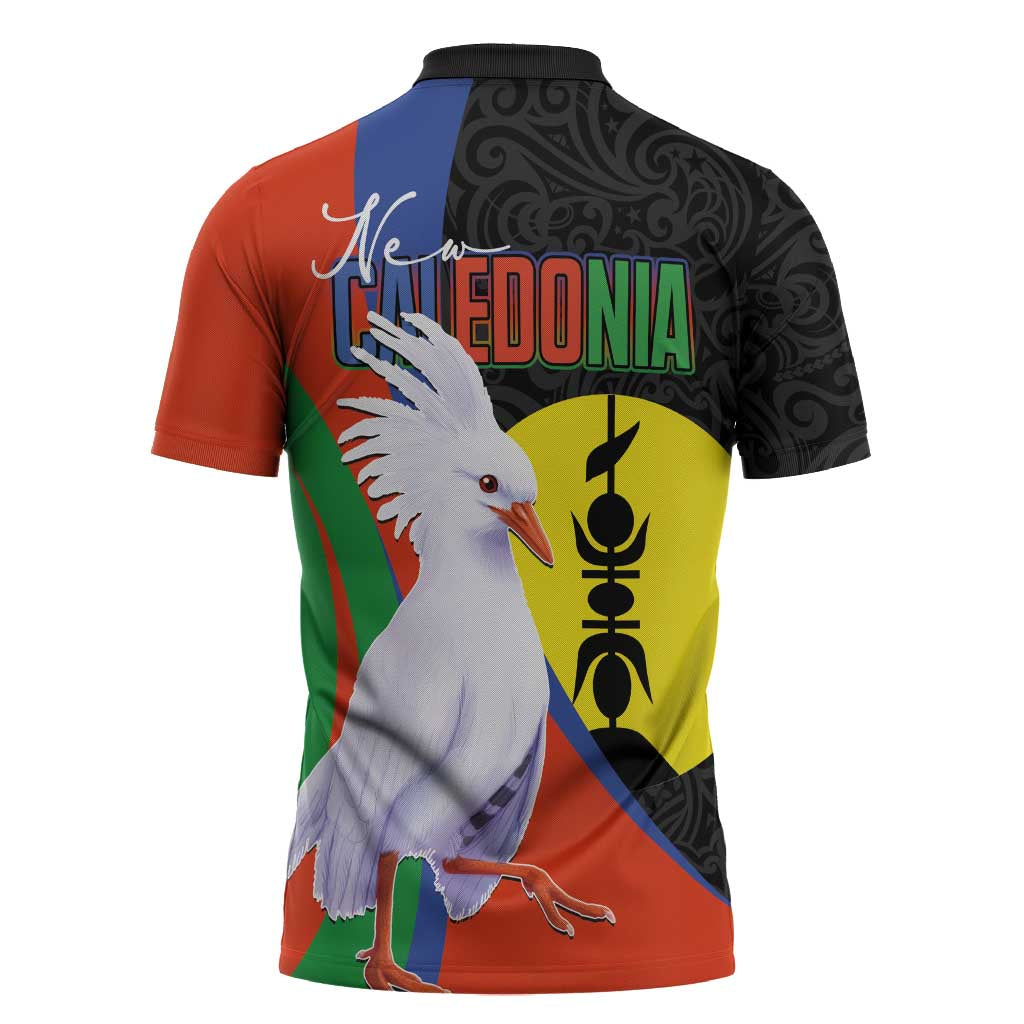 New Caledonia Zipper Polo Shirt Kagu Bird and The Seal with Melanesian Culture - Polynesian Pride