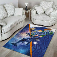 Marshall Islands Manit Day Area Rug Grunge National Flag with Whales and Tribal Tattoos - Polynesian Pride