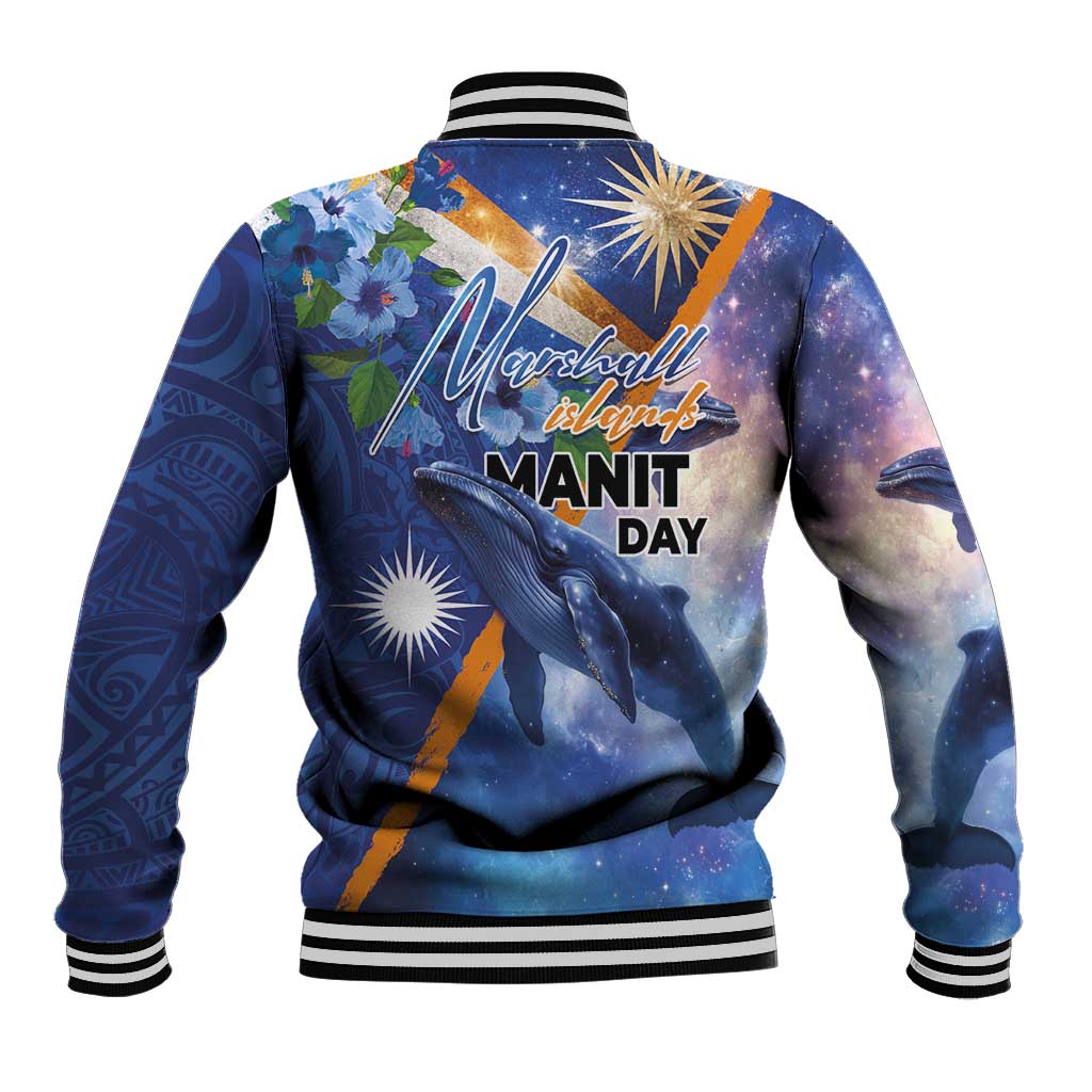 Marshall Islands Manit Day Baseball Jacket Grunge National Flag with Whales and Tribal Tattoos - Polynesian Pride