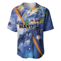 Marshall Islands Manit Day Baseball Jersey Grunge National Flag with Whales and Tribal Tattoos - Polynesian Pride