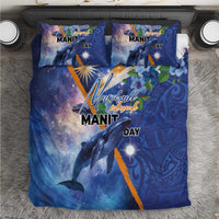 Marshall Islands Manit Day Bedding Set Grunge National Flag with Whales and Tribal Tattoos - Polynesian Pride