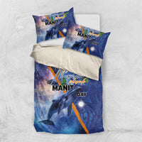 Marshall Islands Manit Day Bedding Set Grunge National Flag with Whales and Tribal Tattoos - Polynesian Pride