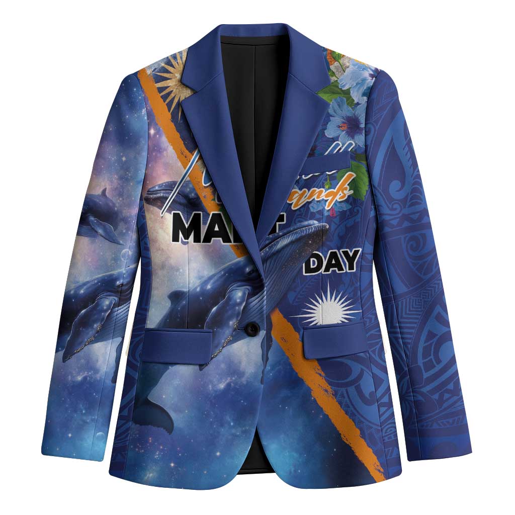 Marshall Islands Manit Day Blazer Grunge National Flag with Whales and Tribal Tattoos - Polynesian Pride