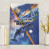 Marshall Islands Manit Day Canvas Wall Art Grunge National Flag with Whales and Tribal Tattoos - Polynesian Pride