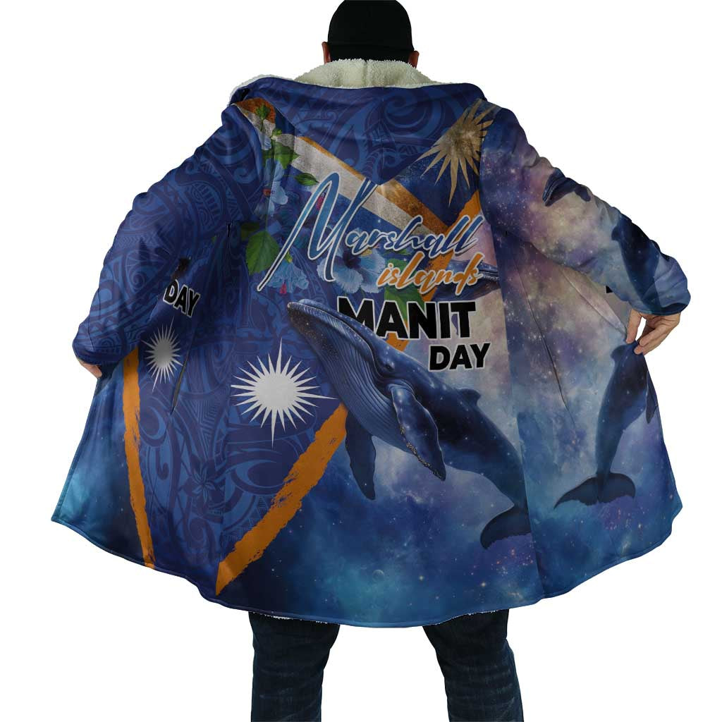 Marshall Islands Manit Day Cloak Grunge National Flag with Whales and Tribal Tattoos - Polynesian Pride