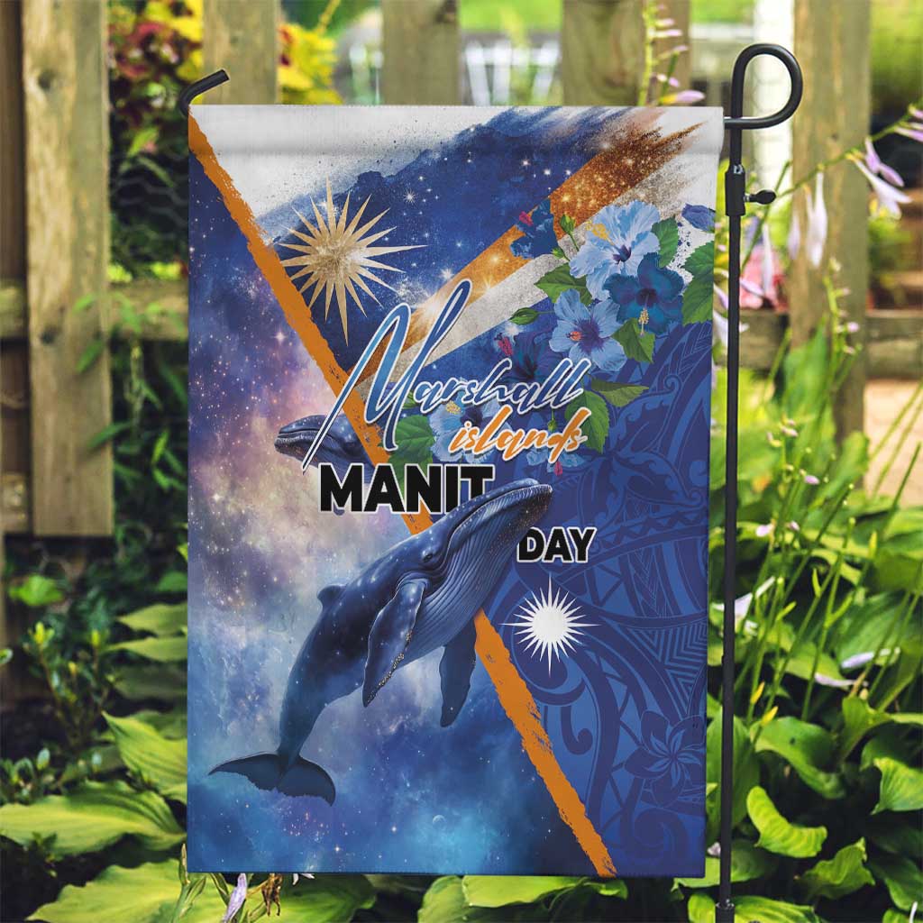 Marshall Islands Manit Day Garden Flag Grunge National Flag with Whales and Tribal Tattoos - Polynesian Pride