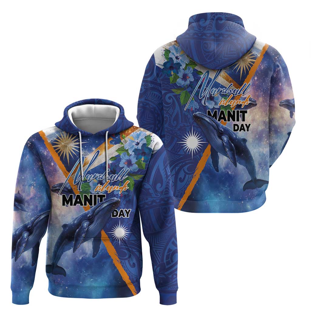 Marshall Islands Manit Day Hoodie Grunge National Flag with Whales and Tribal Tattoos - Polynesian Pride