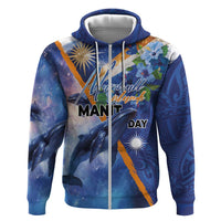 Marshall Islands Manit Day Hoodie Grunge National Flag with Whales and Tribal Tattoos - Polynesian Pride