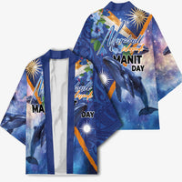 Marshall Islands Manit Day Kimono Grunge National Flag with Whales and Tribal Tattoos - Polynesian Pride