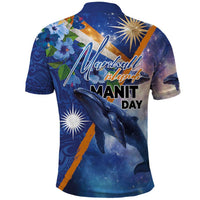 Marshall Islands Manit Day Polo Shirt Grunge National Flag with Whales and Tribal Tattoos - Polynesian Pride