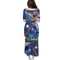 Marshall Islands Manit Day Puletasi Grunge National Flag with Whales and Tribal Tattoos - Polynesian Pride