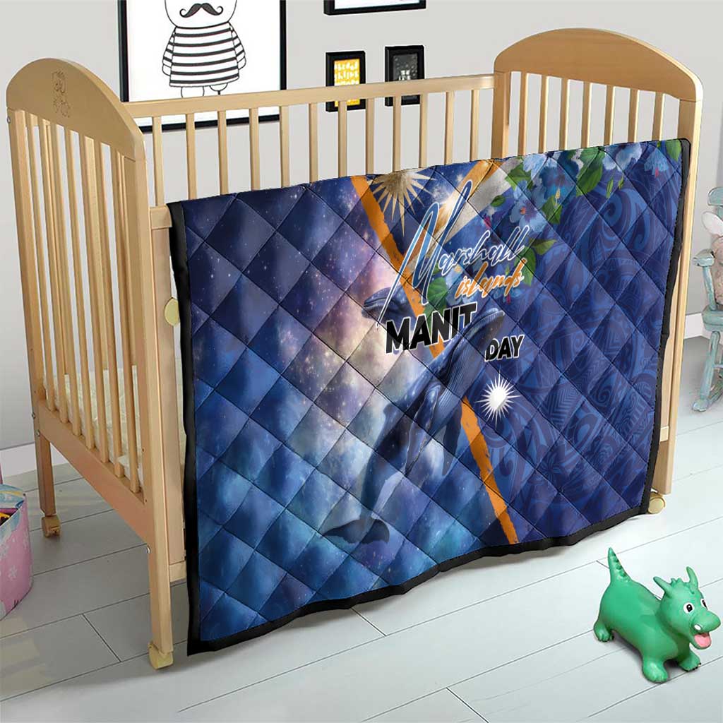 Marshall Islands Manit Day Quilt Grunge National Flag with Whales and Tribal Tattoos - Polynesian Pride