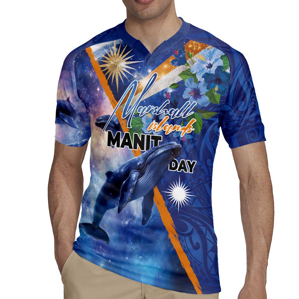 Marshall Islands Manit Day Rugby Jersey Grunge National Flag with Whales and Tribal Tattoos - Polynesian Pride