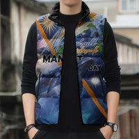 Marshall Islands Manit Day Sleeveless Puffer Jacket Grunge National Flag with Whales and Tribal Tattoos - Polynesian Pride