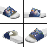 Marshall Islands Manit Day Slide Sandals Grunge National Flag with Whales and Tribal Tattoos - Polynesian Pride