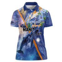 Marshall Islands Manit Day Women Polo Shirt Grunge National Flag with Whales and Tribal Tattoos - Polynesian Pride