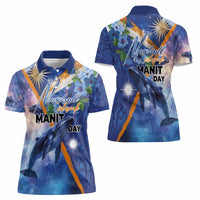 Marshall Islands Manit Day Women Polo Shirt Grunge National Flag with Whales and Tribal Tattoos - Polynesian Pride