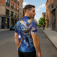 Marshall Islands Manit Day Zipper Polo Shirt Grunge National Flag with Whales and Tribal Tattoos - Polynesian Pride