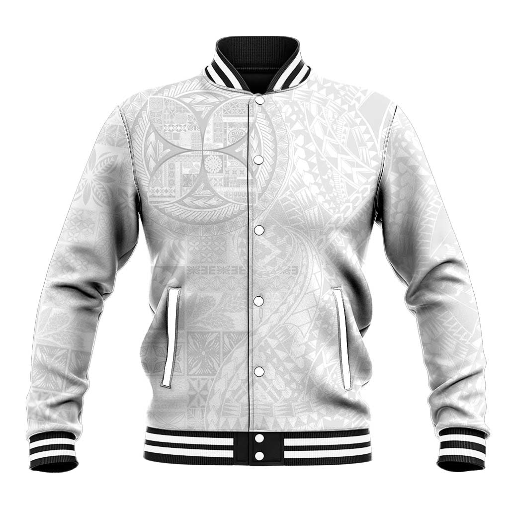 Samoan Culture-Lotu Tamaiti Baseball Jacket Siapo and Polynesian Art Tattoos LT03 Unisex White - Polynesian Pride