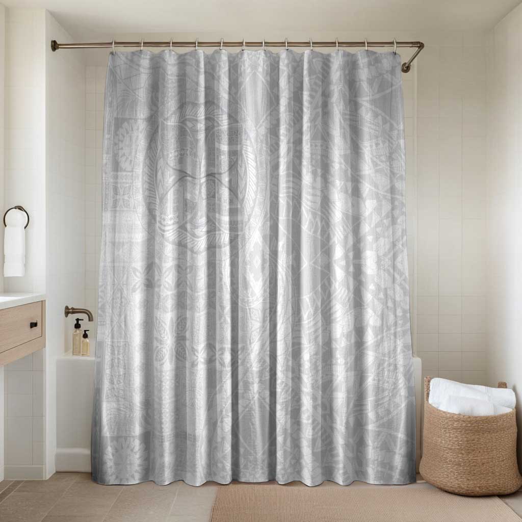 Samoan Culture-Lotu Tamaiti Bathroom Set Siapo and Polynesian Art Tattoos LT03 Shower Curtain Only White - Polynesian Pride