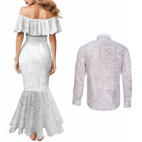 Samoan Culture-Lotu Tamaiti Couples Matching Mermaid Dress and Long Sleeve Button Shirt Siapo and Polynesian Art Tattoos - Polynesian Pride