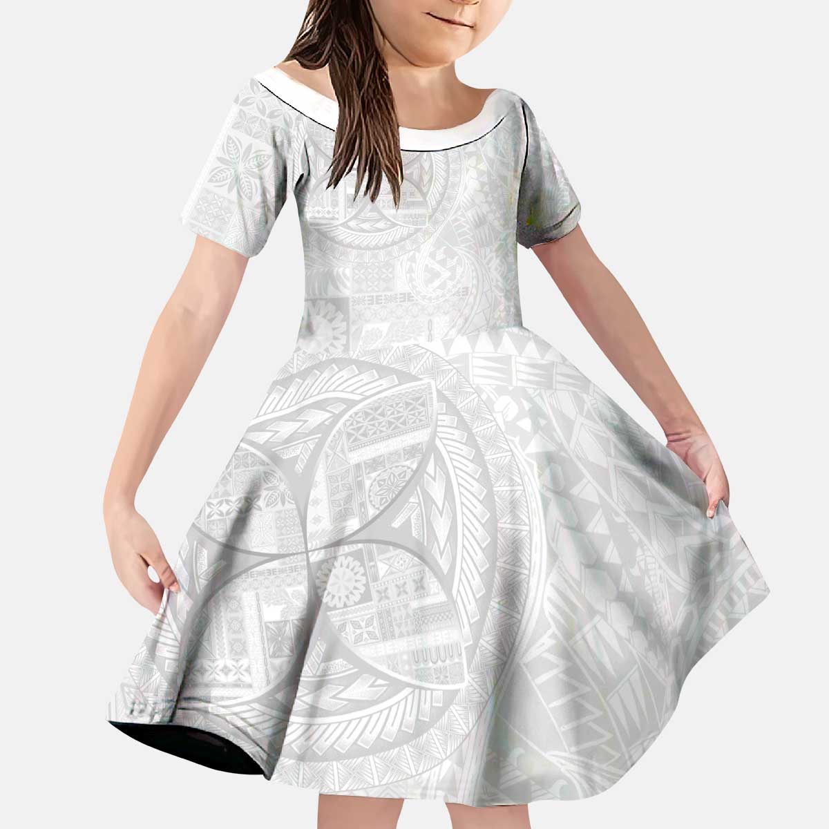 Samoan Culture-Lotu Tamaiti Kid Short Sleeve Dress Siapo and Polynesian Art Tattoos - Polynesian Pride