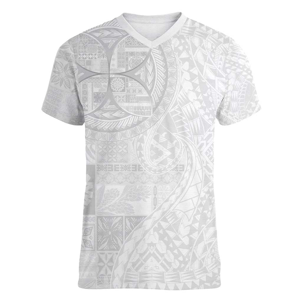 Samoan Culture-Lotu Tamaiti Women V-Neck T-Shirt Siapo and Polynesian Art Tattoos - Polynesian Pride
