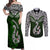 Aotearoa New Zealand Couples Matching Off Shoulder Maxi Dress and Long Sleeve Button Shirts Silver Fern and Matau with Maori Tribal Green Style LT03 Green - Polynesian Pride