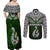 Aotearoa New Zealand Couples Matching Off Shoulder Maxi Dress and Long Sleeve Button Shirts Silver Fern and Matau with Maori Tribal Green Style LT03 - Polynesian Pride