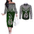 Aotearoa New Zealand Couples Matching Off The Shoulder Long Sleeve Dress and Long Sleeve Button Shirts Silver Fern and Matau with Maori Tribal Green Style LT03 Green - Polynesian Pride